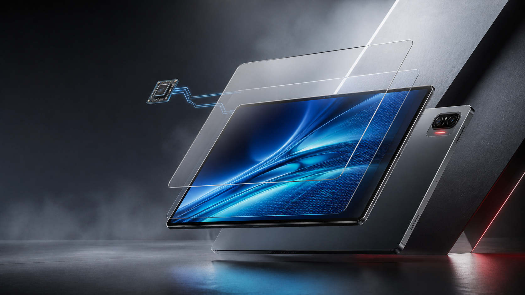 KAEVON Slate X OLED and touch layers suspended above the tablet