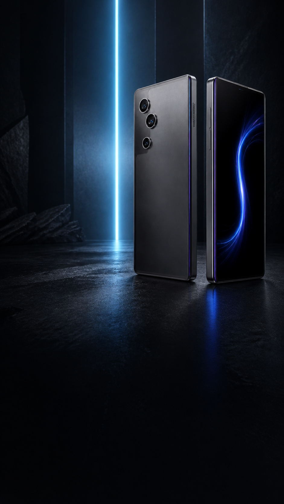 KAEVON V1 flagship smartphone in a blue-lit precision chamber