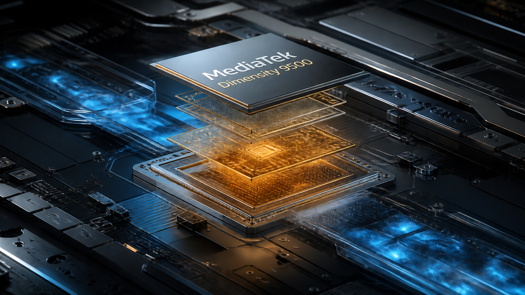 MediaTek Dimensity 9500 processor with layered silicon and illuminated thermal channels